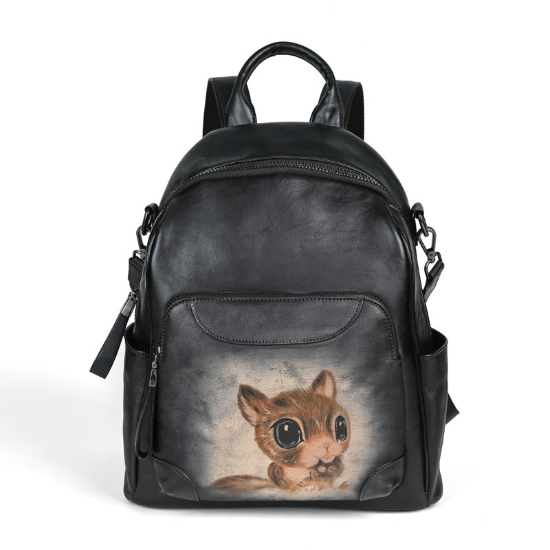 Women's First Layer Cowhide Chinese Style Retro Backpacks