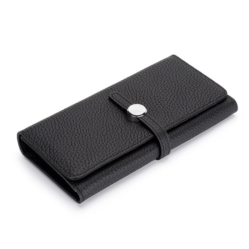 Women's Long Genuine Leather Folding Large Capacity Soft Cowhide Ladies Wallets