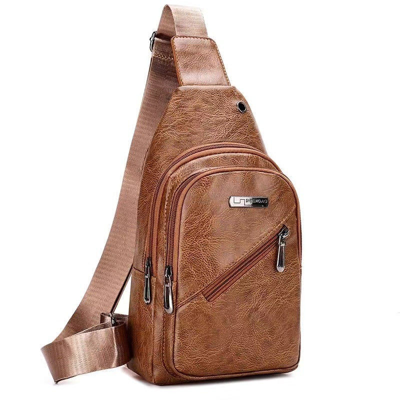 Men's Fashion Large Capacity Leisure Soft Leather Men's Chest Bags