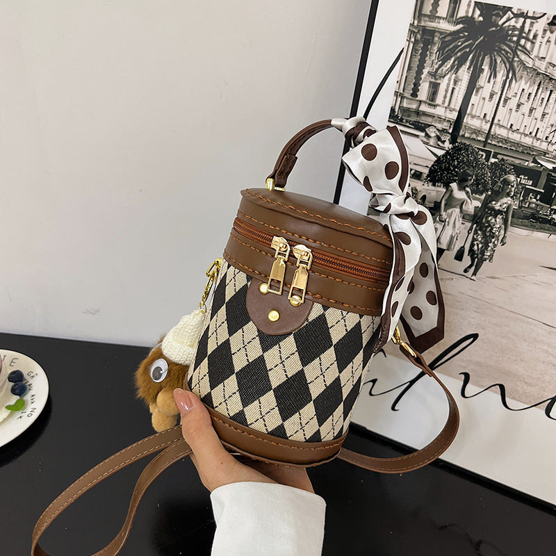 Women's Autumn Textured Cylinder Western Style Portable Crossbody Bags