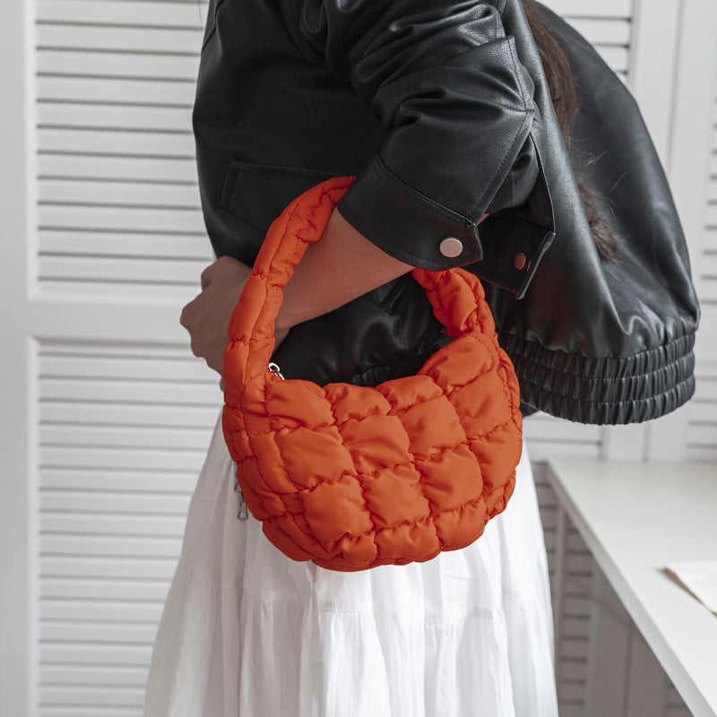Women's Pleated Cloud Niche Plaid Bubble Down Handbags