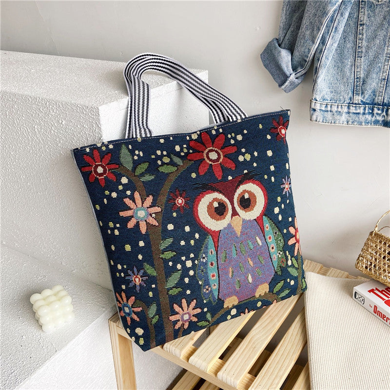 Women's Portable Canvas Artistic Embroidered Retro Shoulder Bags