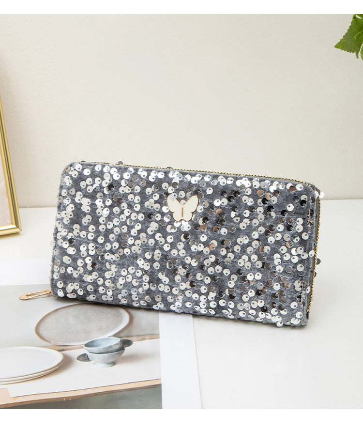 Unique Long Butterfly Fashion Sequin Clutch Ladies Wallet