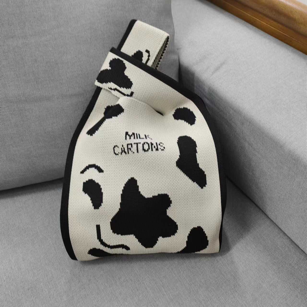 Women's Cow Spot Wool Knitted Woven Underarm Shoulder Bags