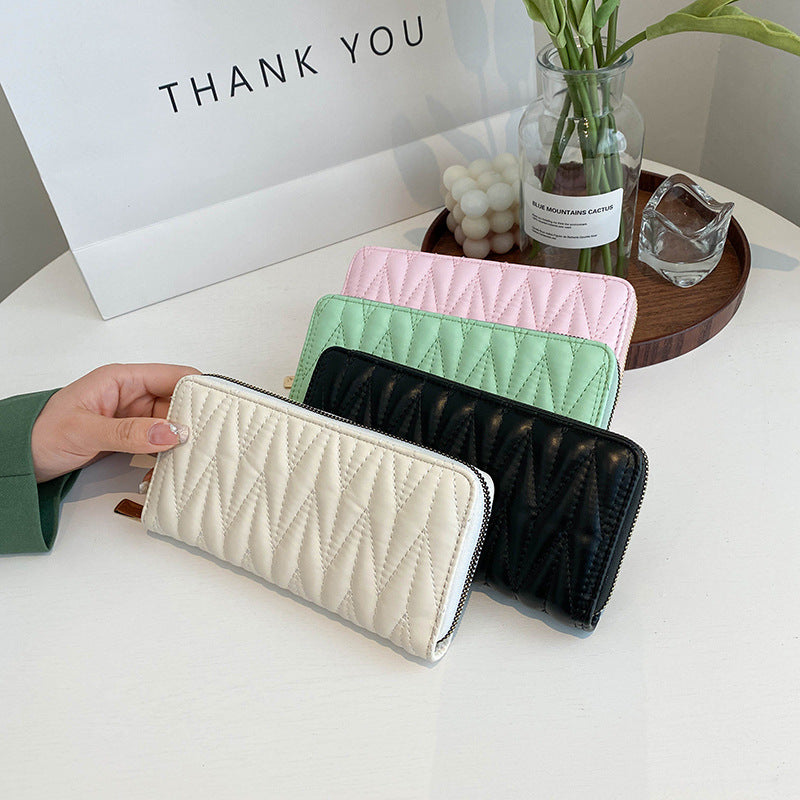 Women's Long Embroidery Thread Mobile Solid Color Ladies Wallets