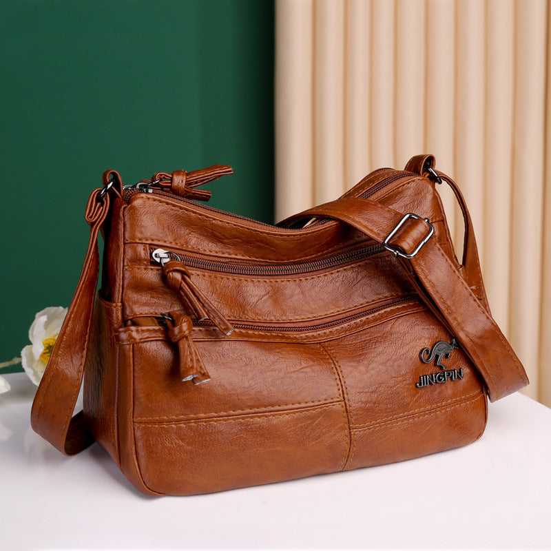 Women's Soft Leather Textured Fashion Simple Trend Retro Large Crossbody Bags