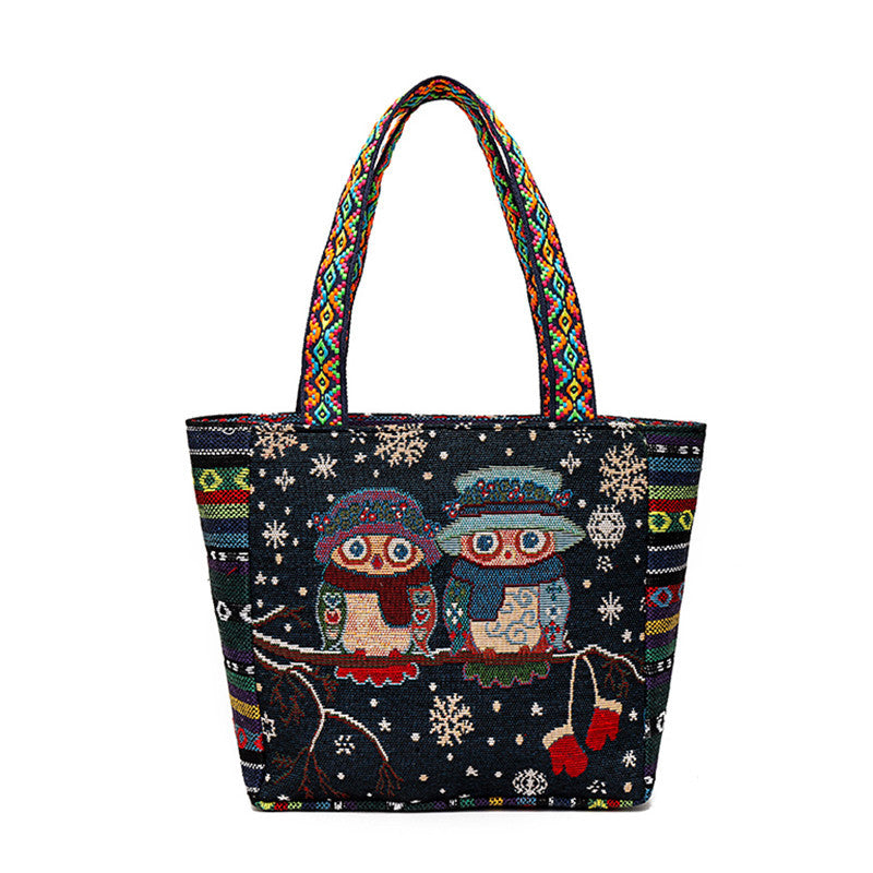 Women's Style Canvas Outing Double-sided Woven Durable Handbags