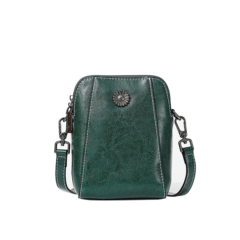 Women's Wax Cowhide Fashion Leather Temperament Lady Crossbody Bags