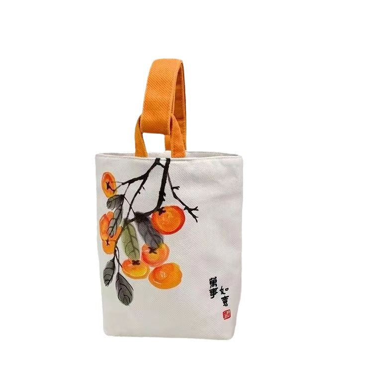 Chinese Style Calligraphy Everything Goes Well Cherry Loquat Handbags