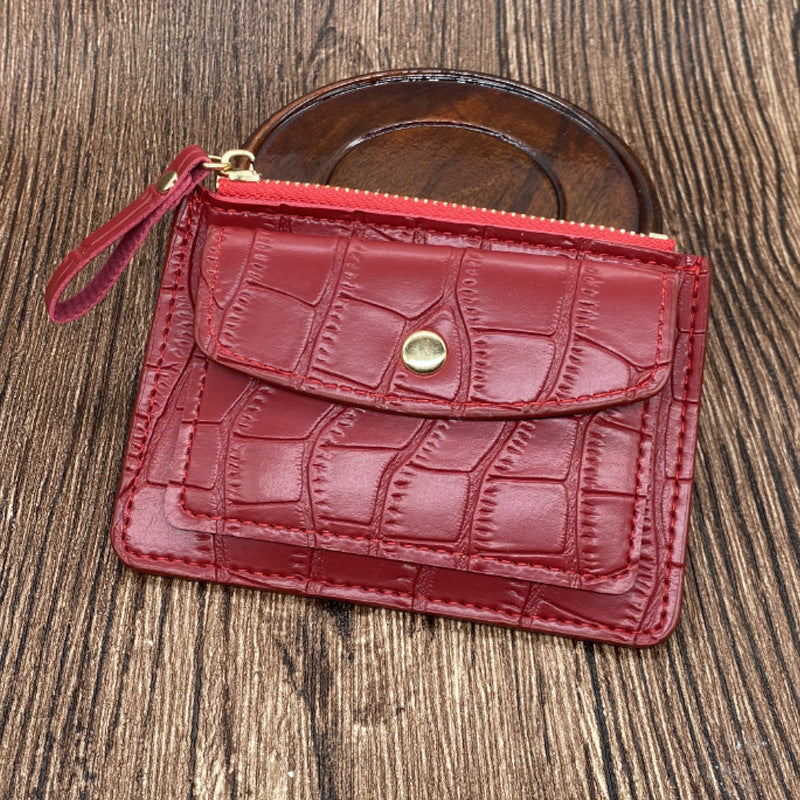 Zipper Slot Female Candy Color Crocodile Card Holder