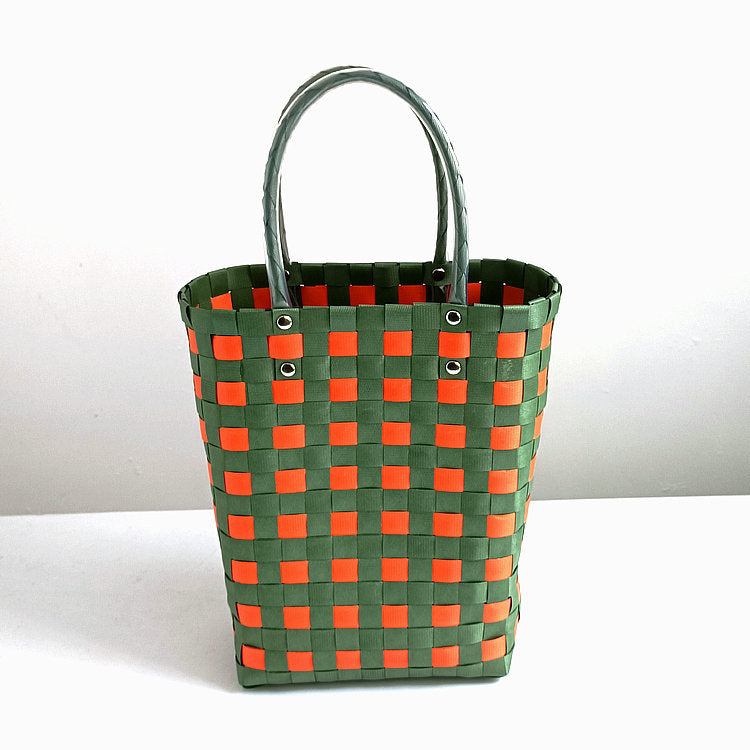 Women's Plastic Woven Knitted Basket Handmade Decorative Creative Handbags