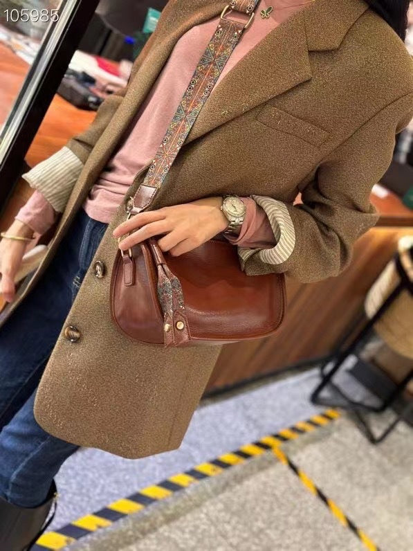 Women's Capacity Soft Full Grain Leather Texture Wide Shoulder Bags