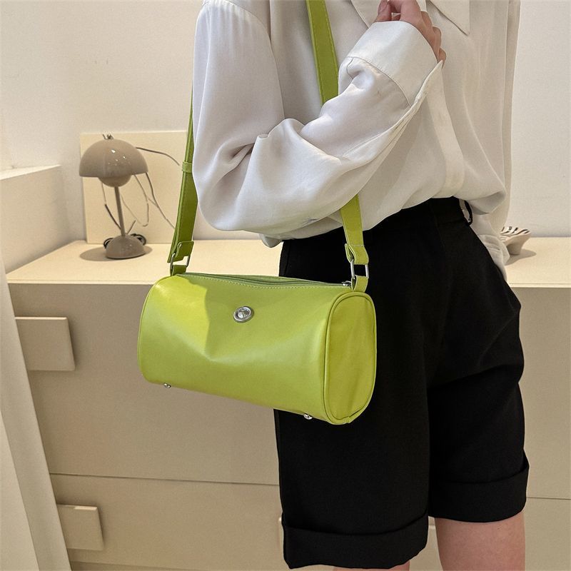 Wide Strap Round Green Barrel Female Crossbody Bags