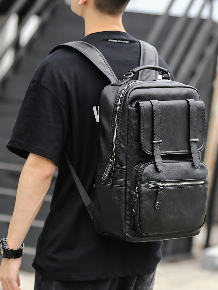 Men's Korean Style Leather Simple Fashion Trend Backpacks