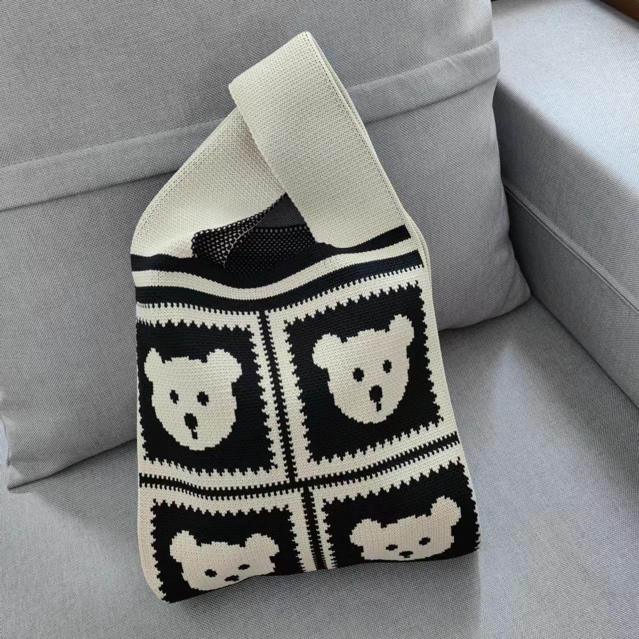 Vest Knitted Large Capacity Totes Check Pattern Handbags