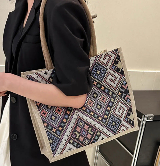Women's Korean Style Good-looking Large Capacity Cotton Linen Handbags