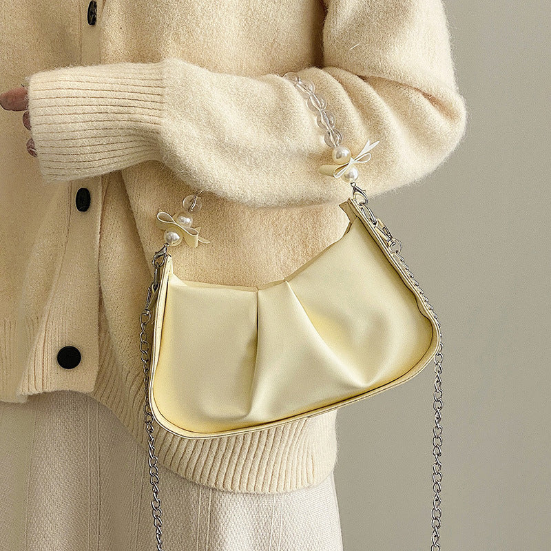 Women's Popular Pleated Underarm Fashion Pearl Chain Bags