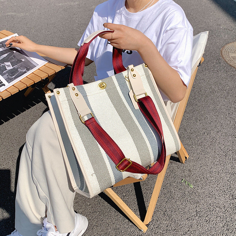 Women's Retro Portable Trend Canvas Striped Crossbody Bags