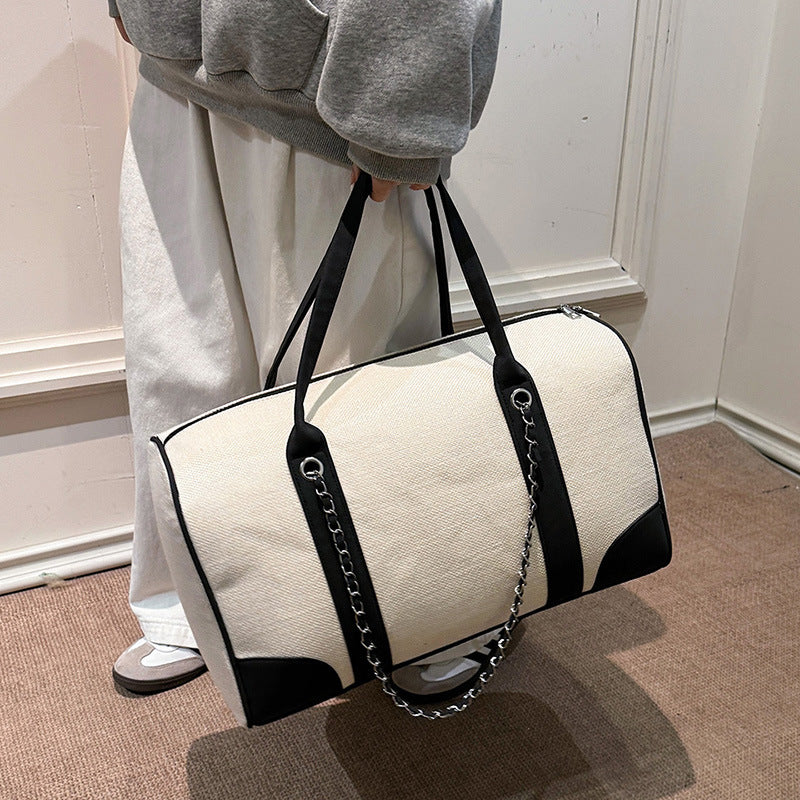 Women's Large Capacity Contrast Color Canvas Commuter Shoulder Bags