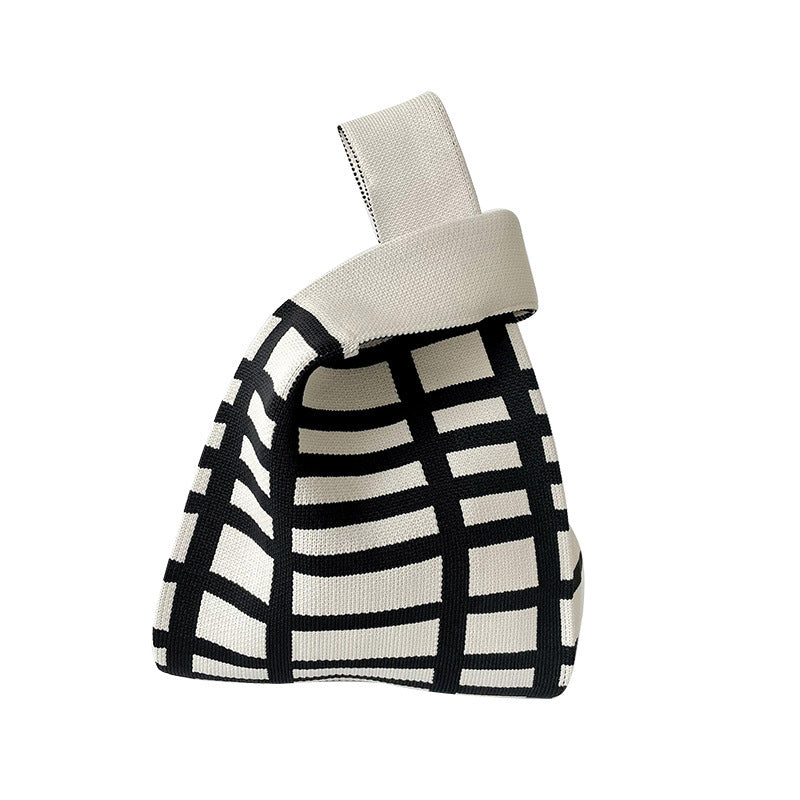 Black White Striped Knitted Hand Holding Versatile Bags