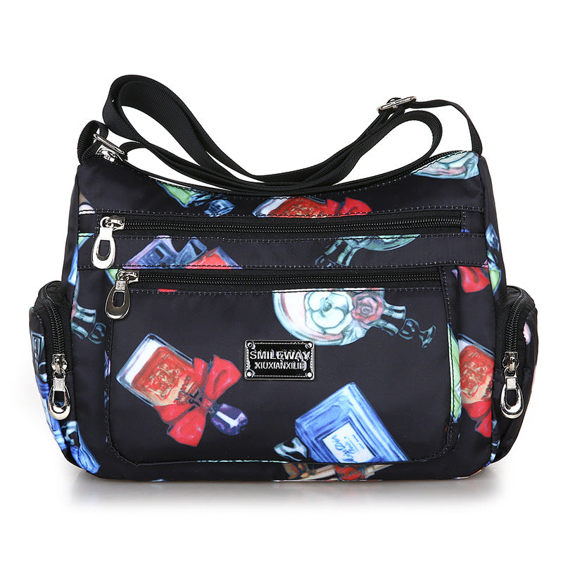 Women's Fashionable Printing Shopping Commuter Waterproof Nylon Shoulder Bags