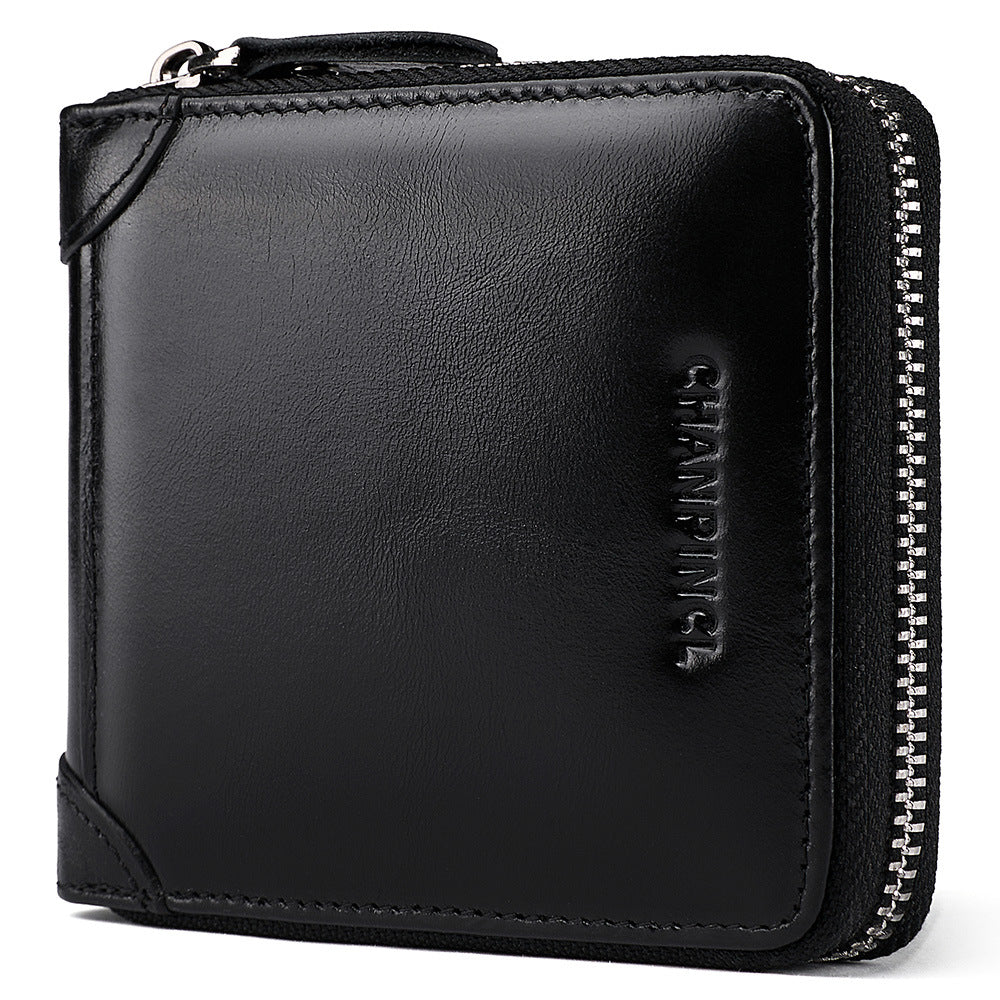 Men's Boxed First Layer Cowhide Pocket Zipper Men's Wallets