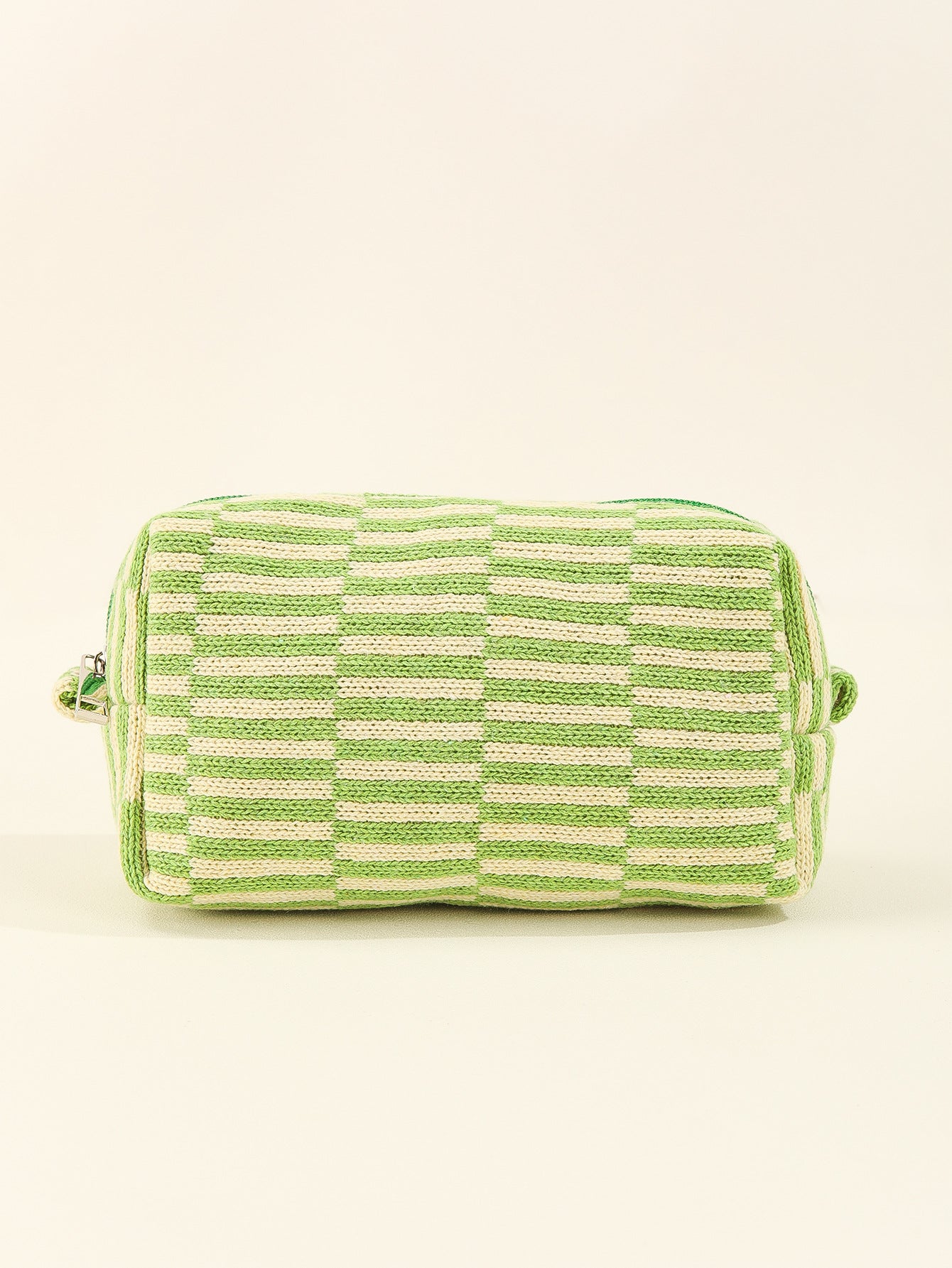 Wool Knitted Large Capacity Striped Color Matching Plaid Cosmetic Bags