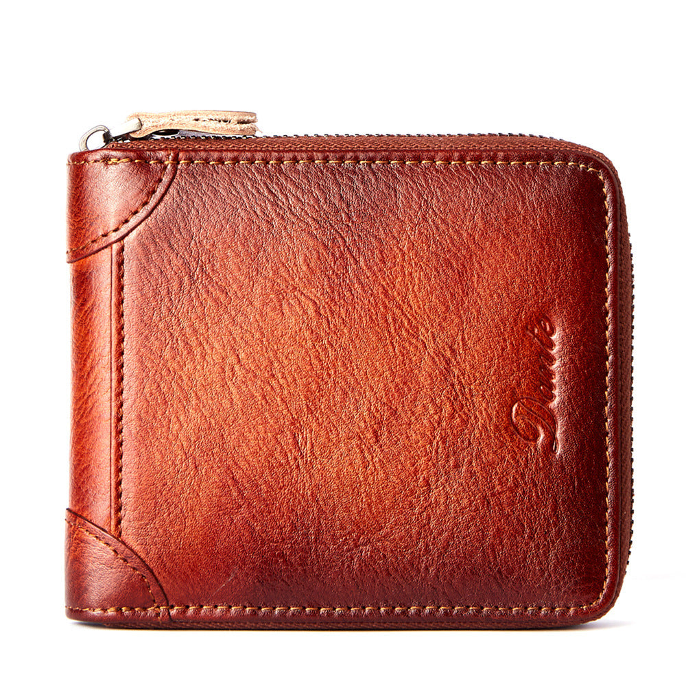 Men's Leather Short Zipper Multifunctional Large Capacity First Men's Wallets
