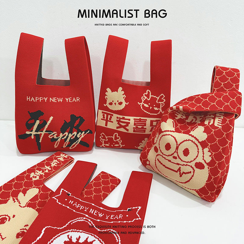 Red Festive Knitted Company Will Gift Bags