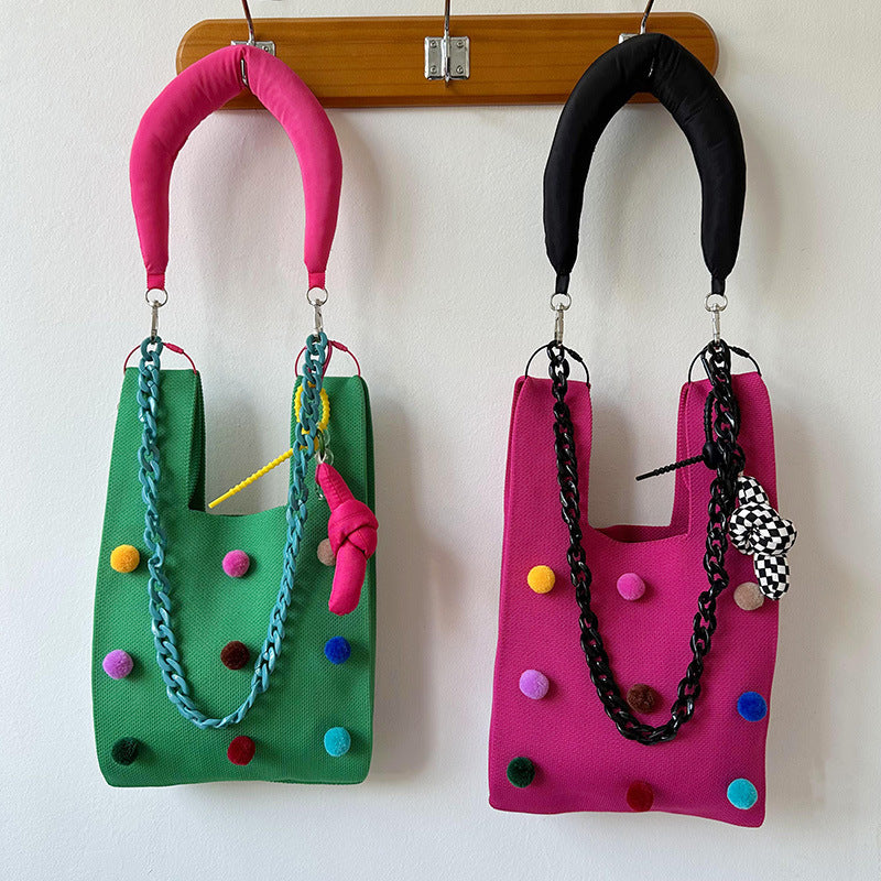 Women's Cute Colorful Ball Knitted Versatile Large Shoulder Bags
