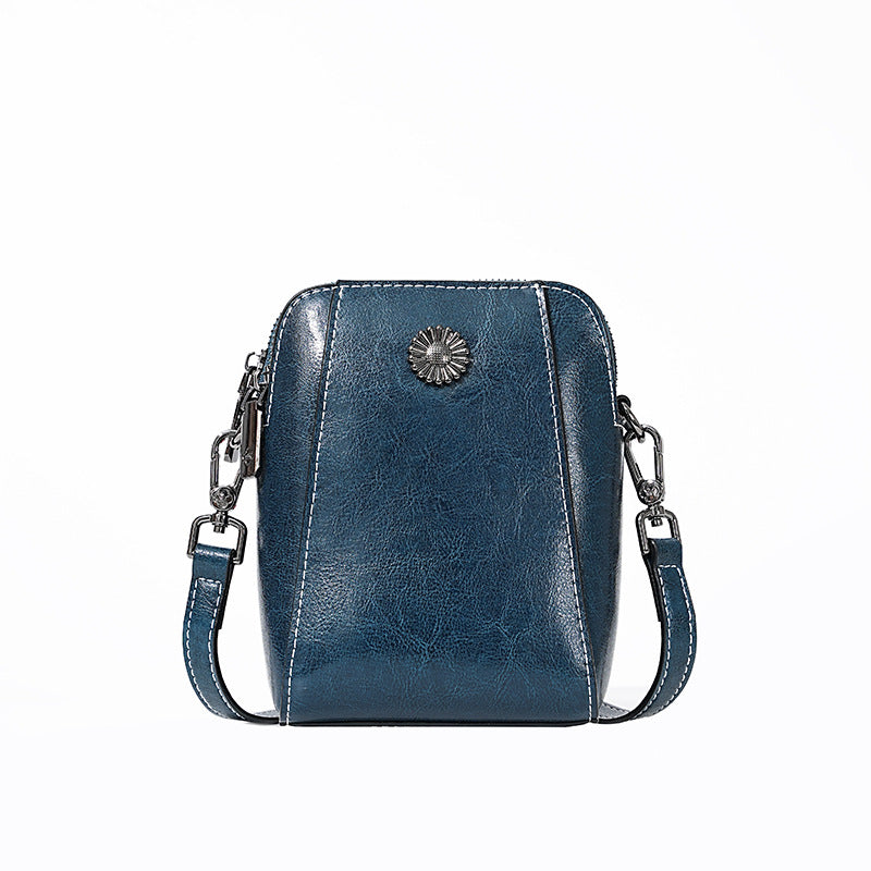Women's Wax Cowhide Fashion Leather Temperament Lady Crossbody Bags
