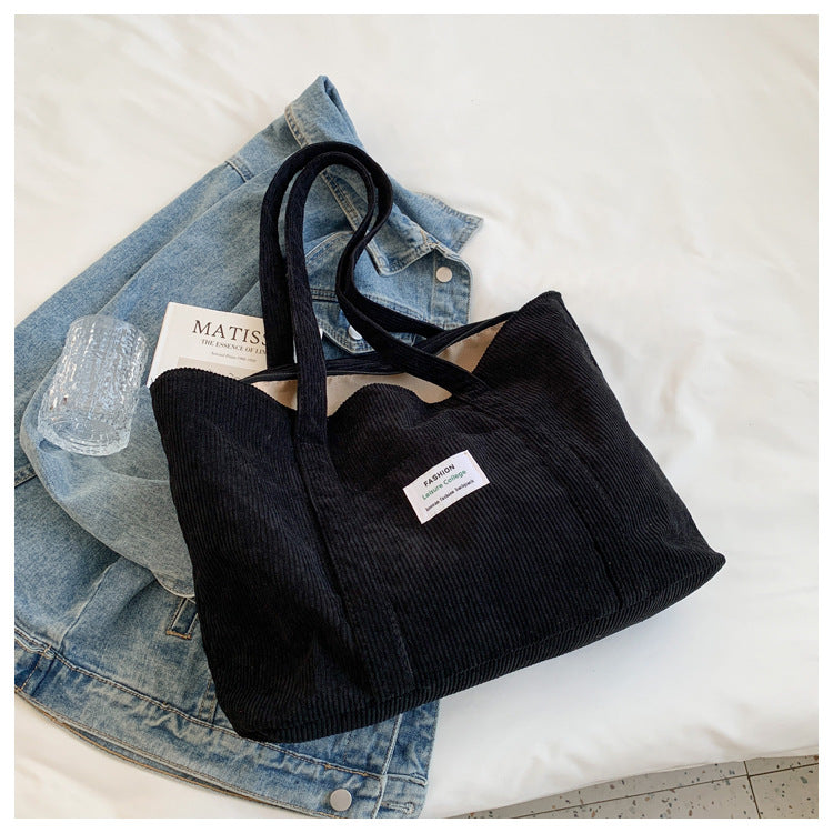Women's Solid Color Corduroy Big Trendy Large Capacity Shoulder Bags