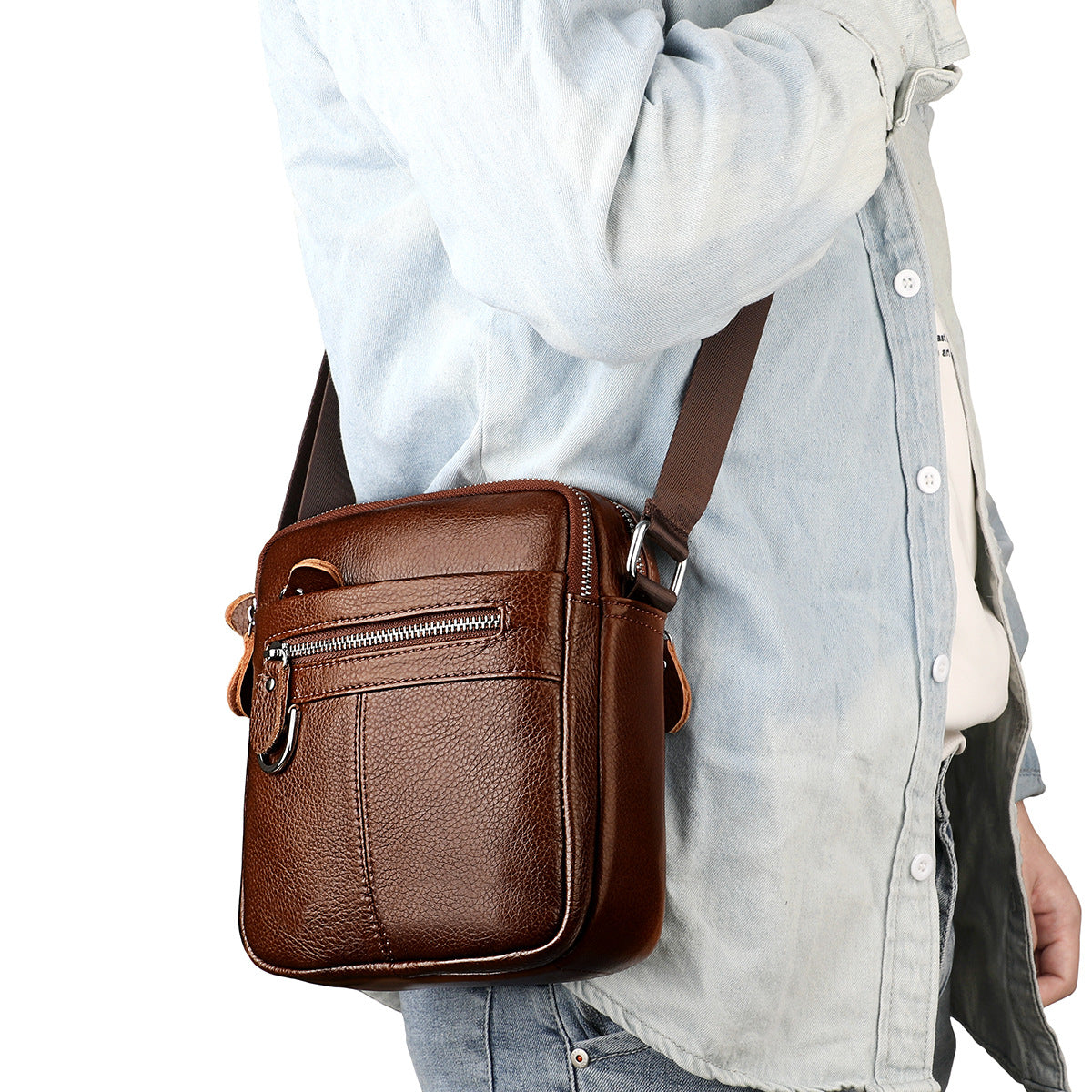 Men's Creative Trendy First Layer Cowhide Men's Chest Bags