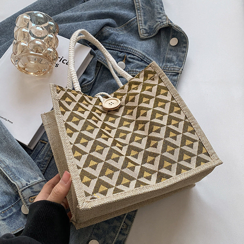 Linen Lunch Box Versatile Go Out Handbags