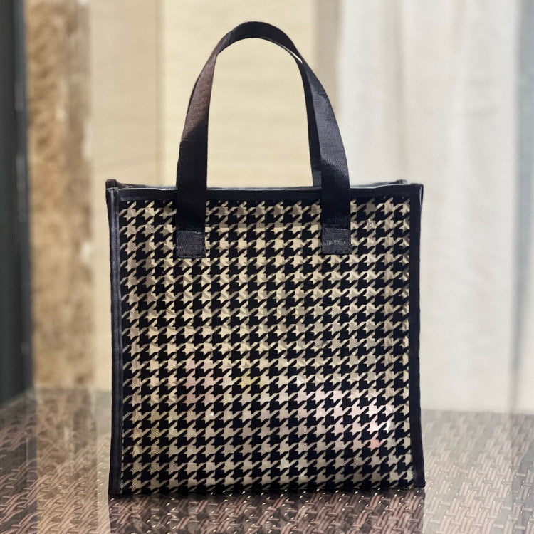 Women's Mesh Flocking Transparent Cutout Large Capacity Handbags