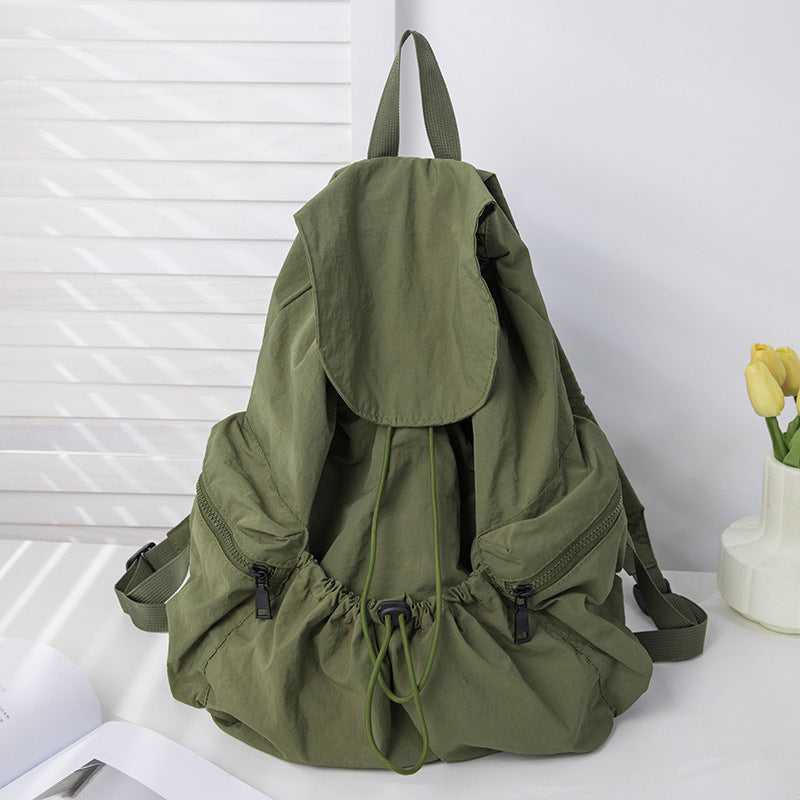 Women's Fashionable Pleated Drawstring Nylon Niche Trendy Large Backpacks