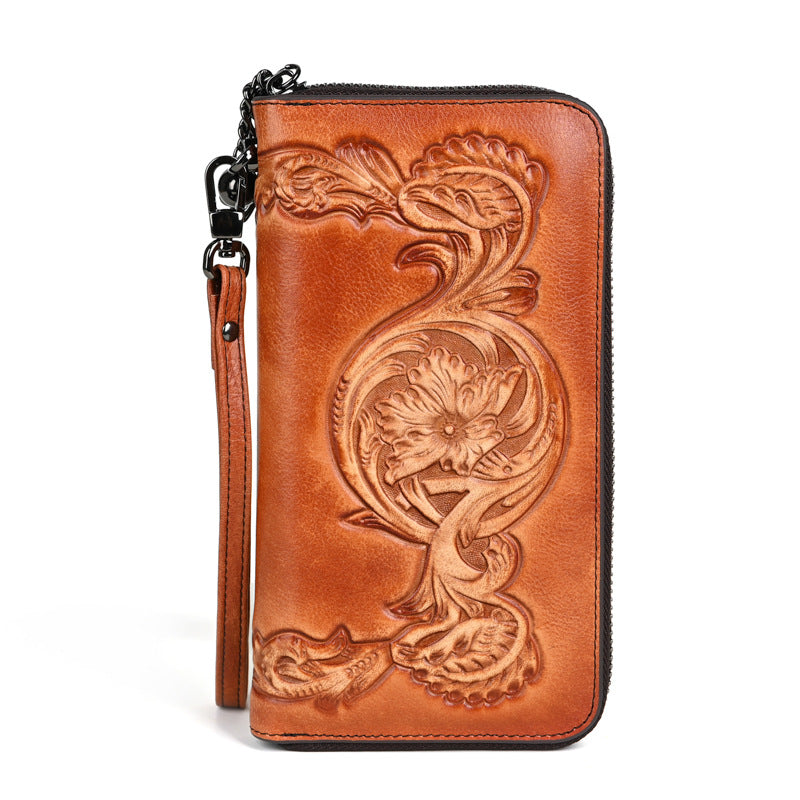 Women's Layer Cowhide Multifunctional Zipper Clutch Vintage Ladies Wallet