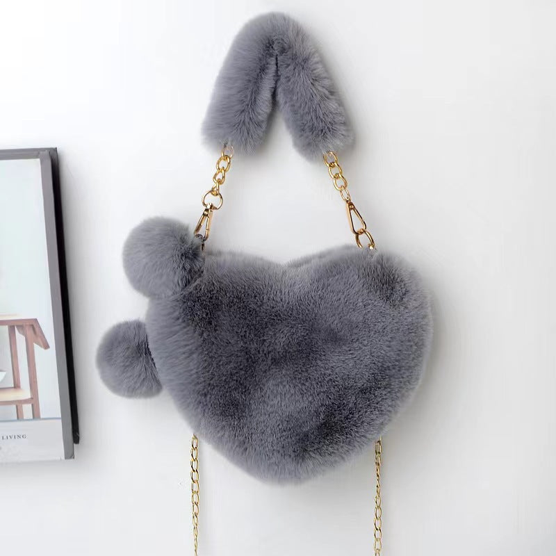 Women's Winter Versatile Korean Style Heart Shape Ball Handbags