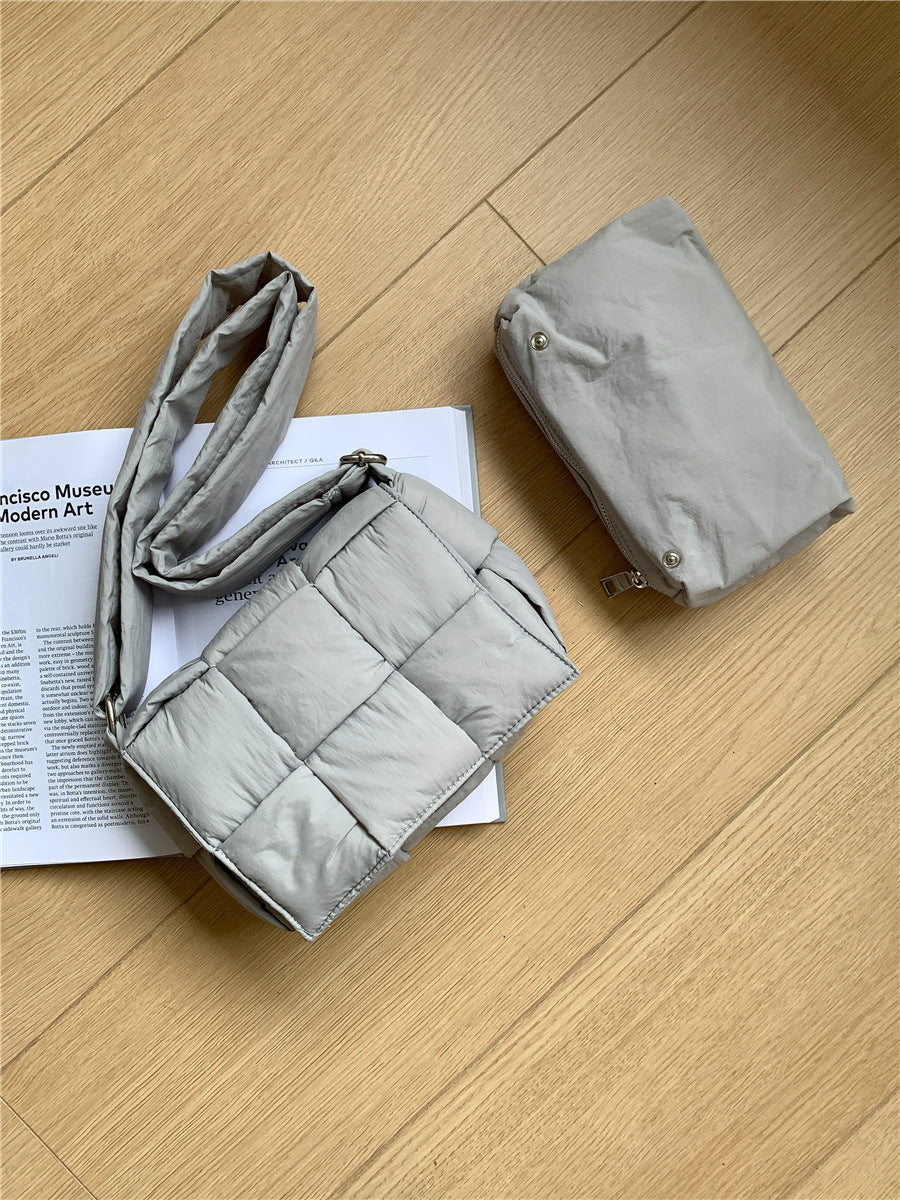 Wide Strap Woven Plaid Son Mother Flip Crossbody Bags