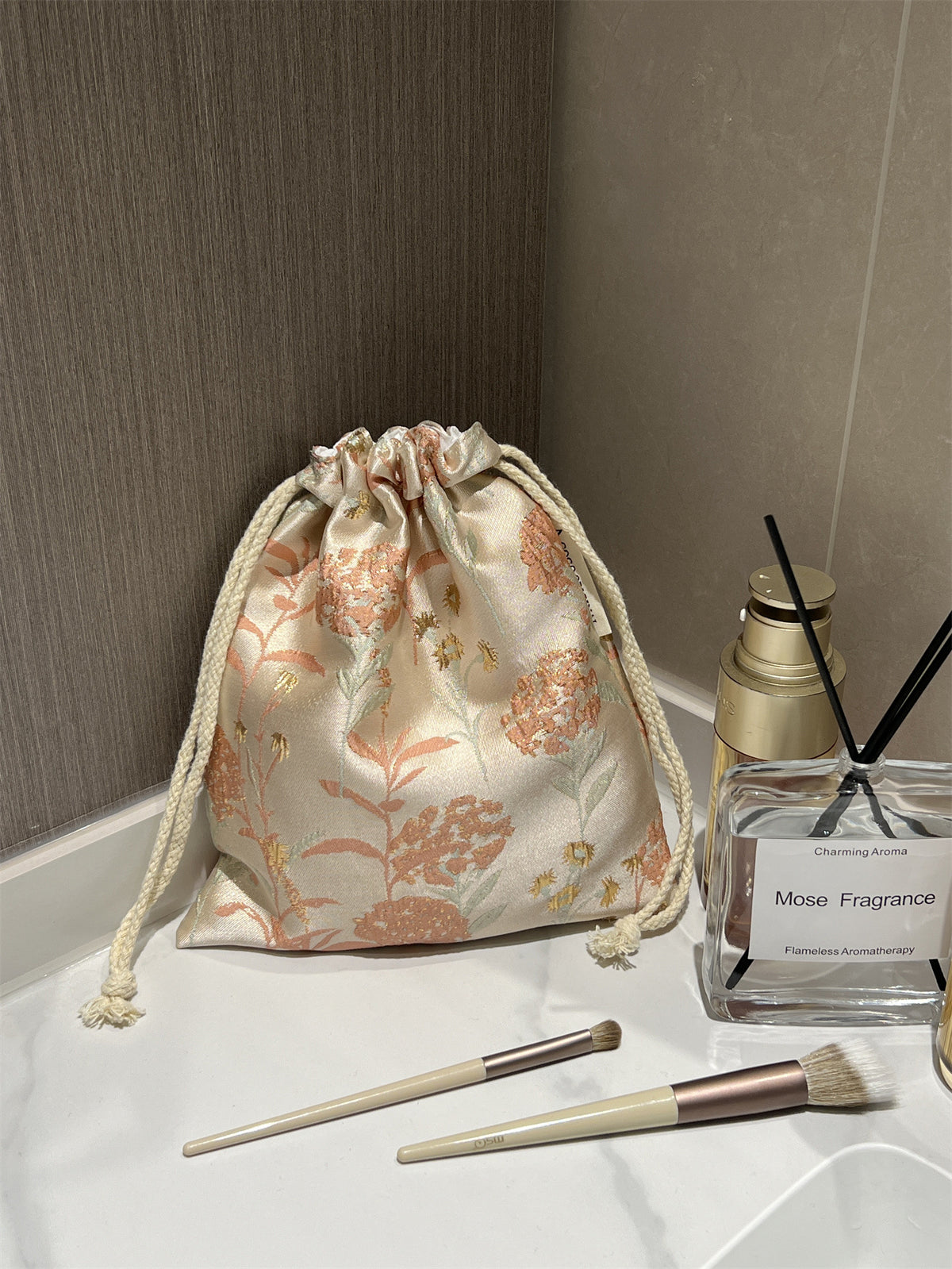 Fresh Elegant Drawstring Bouquet Portable Storage Cosmetic Bags