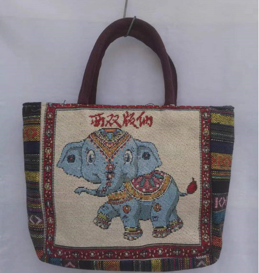 Large Capacity Double Sided Embroidery Elephant Shoulder Bags