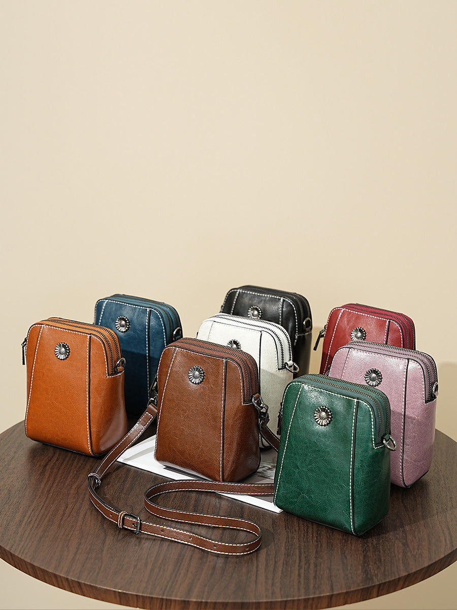 Women's Wax Cowhide Fashion Leather Temperament Lady Crossbody Bags