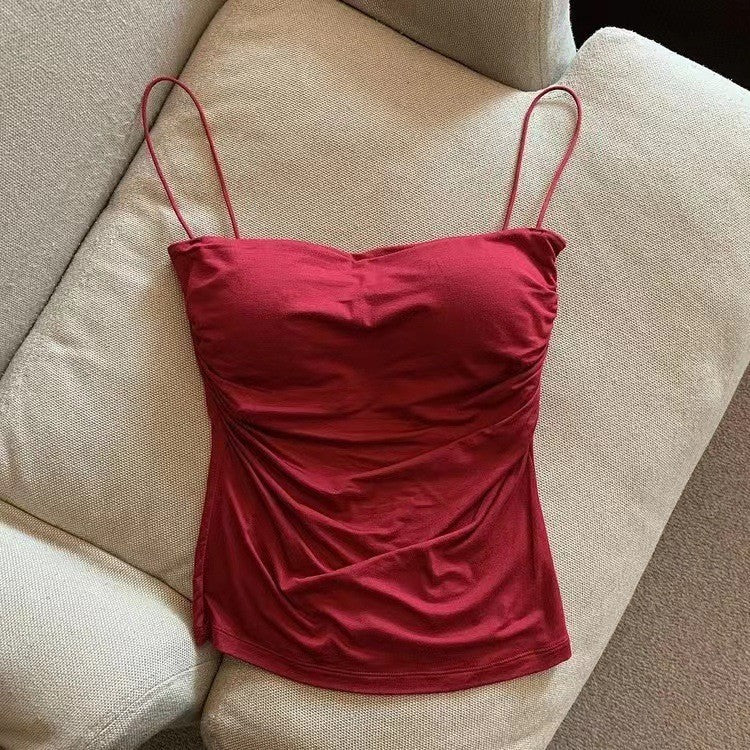 Women's Small Sling Chest Pad One-piece Bandeau Pleated Bottoming Bras