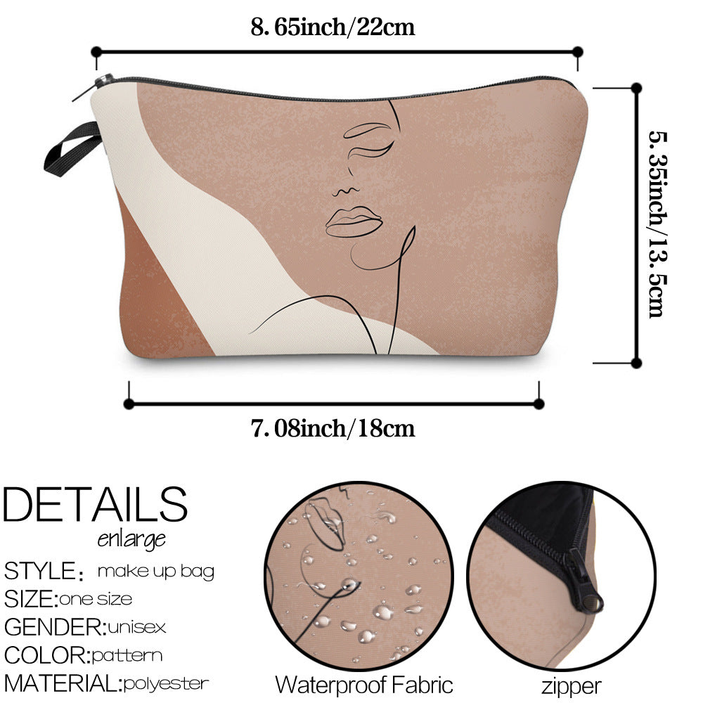 Style Artistic Lines Face Printing Storage Makeup Bag