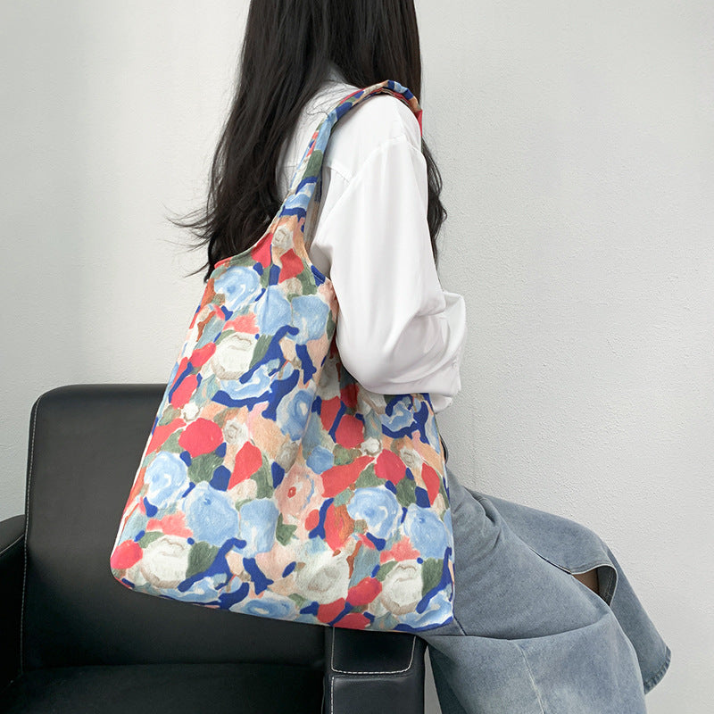 Summer Korean Style Retro Oil Painting Floral Flower Shoulder Bags