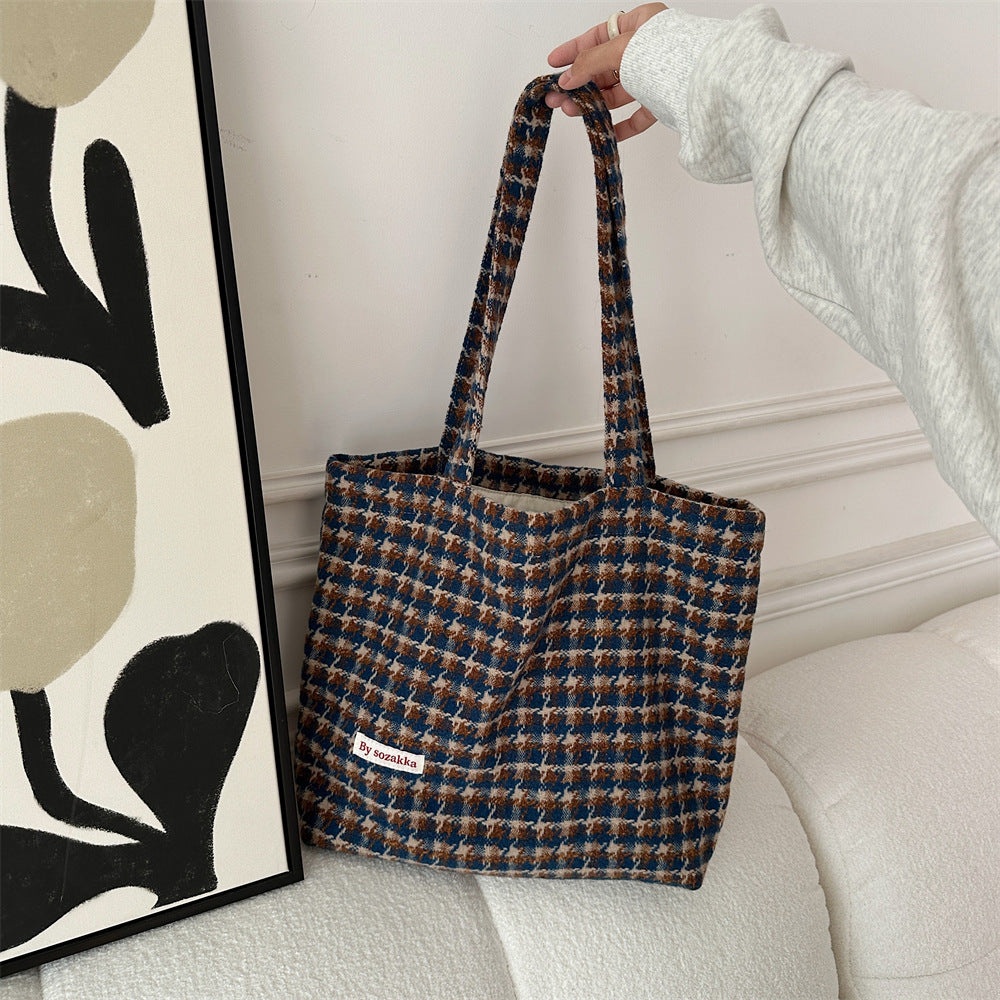 Women's Korean Style Canvas Woolen Large Capacity Shoulder Bags