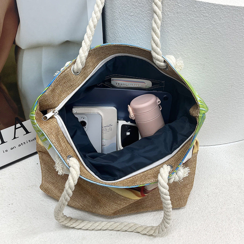 Style Linen Seaside Fashion Canvas Hemp Shoulder Bags