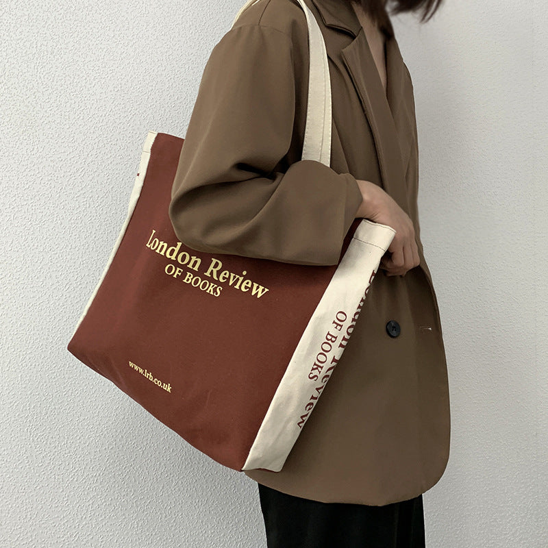 Letters Large Capacity Canvas College Style Shoulder Bags