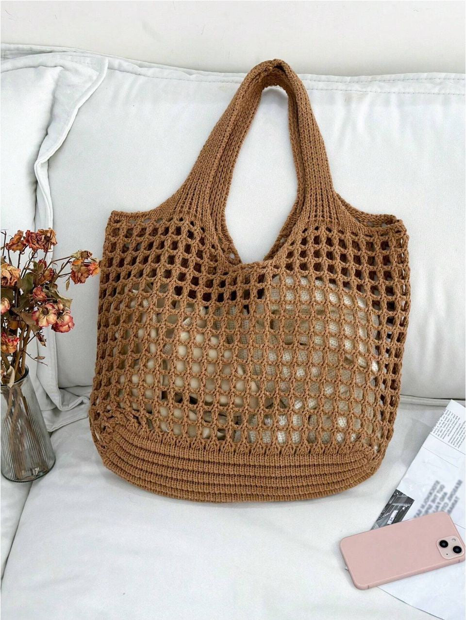 Shopping Knitted Hollow Beach Woven Female Shoulder Bags