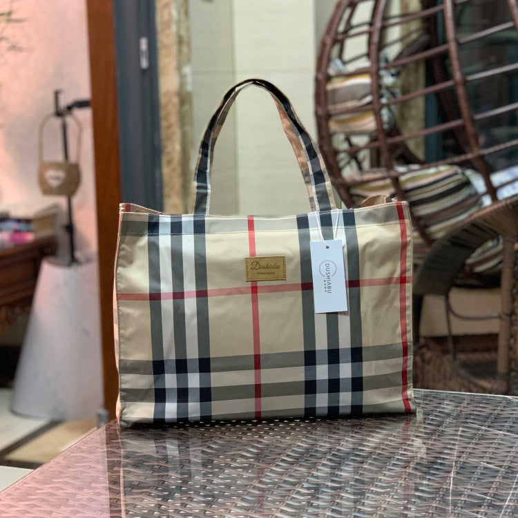 Oxford Cloth Fashion Plaid Waterproof Portable Handbags